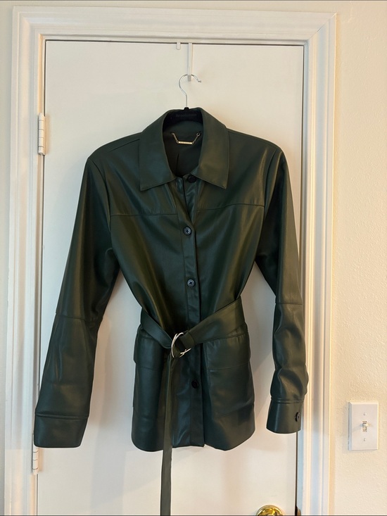 Elie Tahari Jackets & Blazers - Ellie Tahari Women's Dark Green Leather Belted Jacket